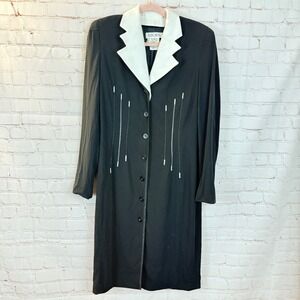 Vingage Escada Margaretha Ley Black Piano Midi Dress Removable Collar Size 40